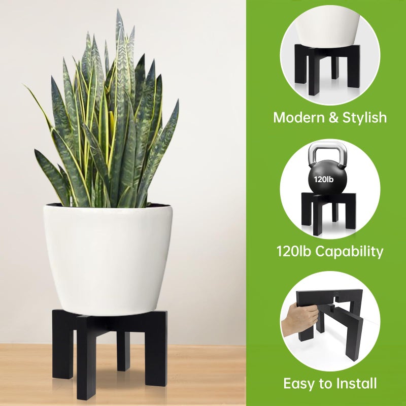 hismocal 2 Pack Wood Plant Stand Indoor Holders for Plants  Sturdy Flower Pot Stands Plants Shelf  Wooden Stool for Patio Plant Stand  Fit 5-18 Inch Variety Flower Pots  Easily Assemble (2 Pack-Black) - Image 4